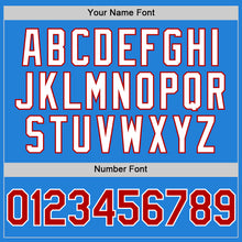 Load image into Gallery viewer, Custom Powder Blue Red-White Bomber Full-Snap Varsity Letterman Hoodie Jacket