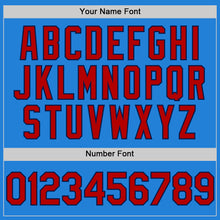 Load image into Gallery viewer, Custom Powder Blue Red-Navy Bomber Full-Snap Varsity Letterman Hoodie Jacket