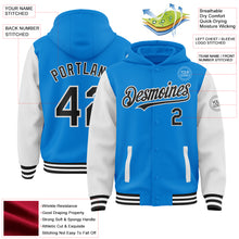 Load image into Gallery viewer, Custom Powder Blue Black-White Bomber Full-Snap Varsity Letterman Two Tone Hoodie Jacket