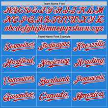 Load image into Gallery viewer, Custom Powder Blue Red-White Bomber Full-Snap Varsity Letterman Two Tone Hoodie Jacket