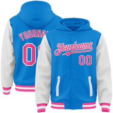 Load image into Gallery viewer, Custom Powder Blue Pink-White Bomber Full-Snap Varsity Letterman Two Tone Hoodie Jacket