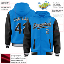 Load image into Gallery viewer, Custom Powder Blue Black-Gray Bomber Full-Snap Varsity Letterman Two Tone Hoodie Jacket