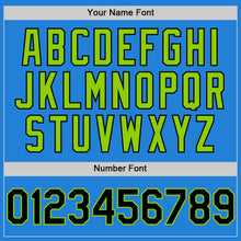 Load image into Gallery viewer, Custom Powder Blue Black-Neon Green Bomber Full-Snap Varsity Letterman Two Tone Hoodie Jacket