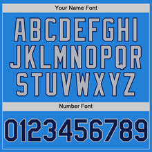 Load image into Gallery viewer, Custom Powder Blue Navy-Gray Bomber Full-Snap Varsity Letterman Two Tone Hoodie Jacket