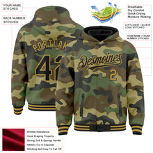 Load image into Gallery viewer, Custom Camo Black-Old Gold Bomber Full-Snap Varsity Letterman Salute To Service Hoodie Jacket