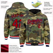 Load image into Gallery viewer, Custom Camo Red-Navy Bomber Full-Snap Varsity Letterman Salute To Service Hoodie Jacket