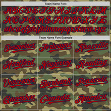Load image into Gallery viewer, Custom Camo Red-Navy Bomber Full-Snap Varsity Letterman Salute To Service Hoodie Jacket
