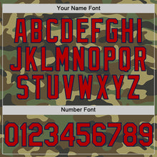 Load image into Gallery viewer, Custom Camo Red-Navy Bomber Full-Snap Varsity Letterman Salute To Service Hoodie Jacket