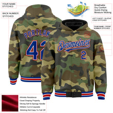 Load image into Gallery viewer, Custom Camo Royal-Red Bomber Full-Snap Varsity Letterman Salute To Service Hoodie Jacket