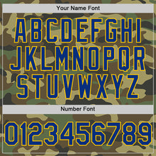 Load image into Gallery viewer, Custom Camo Royal-Yellow Bomber Full-Snap Varsity Letterman Salute To Service Hoodie Jacket