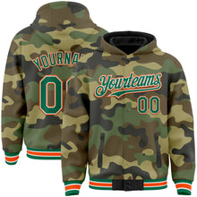 Load image into Gallery viewer, Custom Camo Kelly Green-Orange Bomber Full-Snap Varsity Letterman Salute To Service Hoodie Jacket