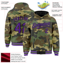 Load image into Gallery viewer, Custom Camo Purple-Black Bomber Full-Snap Varsity Letterman Salute To Service Hoodie Jacket