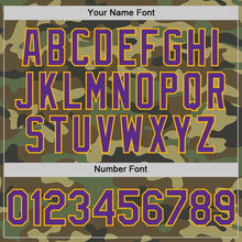 Load image into Gallery viewer, Custom Camo Purple-Gold Bomber Full-Snap Varsity Letterman Salute To Service Hoodie Jacket