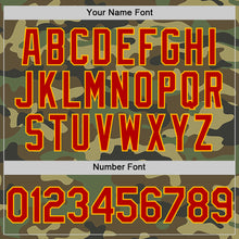 Load image into Gallery viewer, Custom Camo Red-Gold Bomber Full-Snap Varsity Letterman Salute To Service Hoodie Jacket