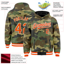 Load image into Gallery viewer, Custom Camo Orange-White Bomber Full-Snap Varsity Letterman Salute To Service Hoodie Jacket