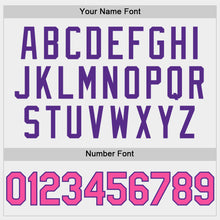 Load image into Gallery viewer, Custom White Pink Purple-Black Bomber Full-Snap Varsity Letterman Hoodie Jacket