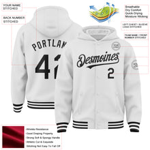 Load image into Gallery viewer, Custom White Black Bomber Full-Snap Varsity Letterman Hoodie Jacket