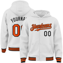 Load image into Gallery viewer, Custom White Orange-Black Bomber Full-Snap Varsity Letterman Hoodie Jacket