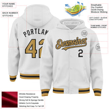 Load image into Gallery viewer, Custom White Old Gold-Black Bomber Full-Snap Varsity Letterman Hoodie Jacket
