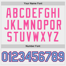 Load image into Gallery viewer, Custom White Light Blue Black-Pink Bomber Full-Snap Varsity Letterman Hoodie Jacket