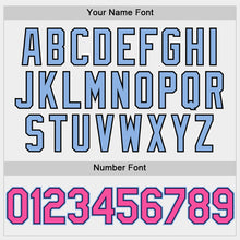 Load image into Gallery viewer, Custom White Pink Light Blue-Black Bomber Full-Snap Varsity Letterman Hoodie Jacket