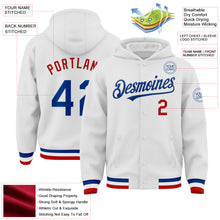 Load image into Gallery viewer, Custom White Royal-Red Bomber Full-Snap Varsity Letterman Hoodie Jacket