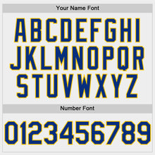 Load image into Gallery viewer, Custom White Royal-Yellow Bomber Full-Snap Varsity Letterman Hoodie Jacket