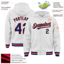 Load image into Gallery viewer, Custom White Royal-Orange Bomber Full-Snap Varsity Letterman Hoodie Jacket