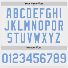 Load image into Gallery viewer, Custom White Light Blue Bomber Full-Snap Varsity Letterman Hoodie Jacket