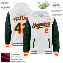 Load image into Gallery viewer, Custom White Green-Orange Bomber Full-Snap Varsity Letterman Two Tone Hoodie Jacket