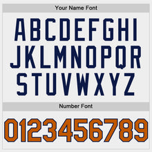 Load image into Gallery viewer, Custom White Texas Orange-Navy Bomber Full-Snap Varsity Letterman Two Tone Hoodie Jacket