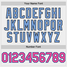 Load image into Gallery viewer, Custom White Pink Black-Light Blue Bomber Full-Snap Varsity Letterman Two Tone Hoodie Jacket