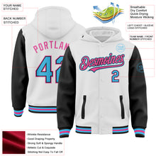 Load image into Gallery viewer, Custom White Sky Blue Black-Pink Bomber Full-Snap Varsity Letterman Two Tone Hoodie Jacket