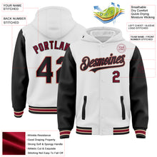 Load image into Gallery viewer, Custom White Black Crimson-City Cream Bomber Full-Snap Varsity Letterman Two Tone Hoodie Jacket