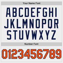 Load image into Gallery viewer, Custom White Orange-Navy Bomber Full-Snap Varsity Letterman Two Tone Hoodie Jacket