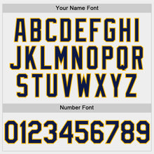 Load image into Gallery viewer, Custom White Navy-Gold Bomber Full-Snap Varsity Letterman Two Tone Hoodie Jacket