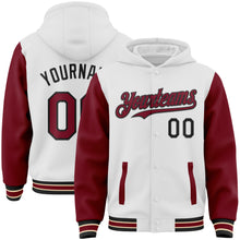 Load image into Gallery viewer, Custom White Crimson Black-City Cream Bomber Full-Snap Varsity Letterman Two Tone Hoodie Jacket