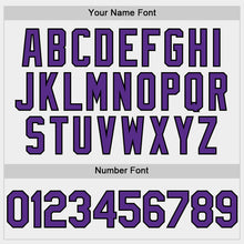 Load image into Gallery viewer, Custom White Purple-Black Bomber Full-Snap Varsity Letterman Two Tone Hoodie Jacket