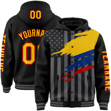 Load image into Gallery viewer, Custom Black Yellow Red-Gray Colombia Colombian Flag 3D Bomber Full-Snap Varsity Letterman Hoodie Jacket
