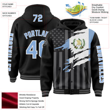 Load image into Gallery viewer, Custom Black Light Blue-Gray Guatemala Guatemalan Flag 3D Bomber Full-Snap Varsity Letterman Hoodie Jacket
