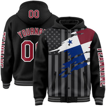 Load image into Gallery viewer, Custom Black Crimson-Gray Panama Panamanian Flag 3D Bomber Full-Snap Varsity Letterman Hoodie Jacket