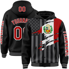 Load image into Gallery viewer, Custom Black Red-Gray Peru Peruvian Flag 3D Bomber Full-Snap Varsity Letterman Hoodie Jacket