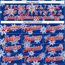 Load image into Gallery viewer, Custom Royal Red-White Christmas 3D Bomber Full-Snap Varsity Letterman Jacket