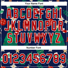 Load image into Gallery viewer, Custom Navy Red-White Christmas 3D Bomber Full-Snap Varsity Letterman Jacket