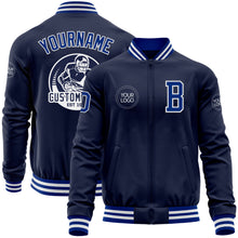 Load image into Gallery viewer, Custom Navy Royal-White Bomber Varsity Letterman Zipper Jacket