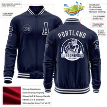 Load image into Gallery viewer, Custom Navy White Bomber Varsity Letterman Zipper Jacket
