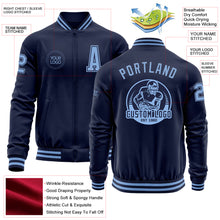 Load image into Gallery viewer, Custom Navy Light Blue Bomber Varsity Letterman Zipper Jacket