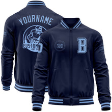 Load image into Gallery viewer, Custom Navy Light Blue Bomber Varsity Letterman Zipper Jacket