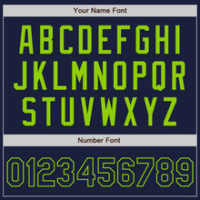 Load image into Gallery viewer, Custom Navy Neon Green Bomber Varsity Letterman Zipper Jacket