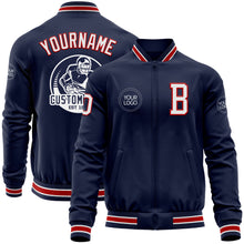Load image into Gallery viewer, Custom Navy White-Red Bomber Varsity Letterman Zipper Jacket